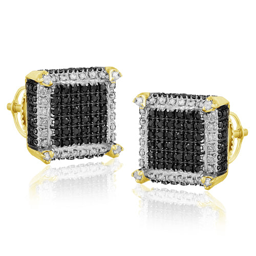 Yellow Silver 0.40CTW BLACK & WHITE DIA DICE EARRINGS