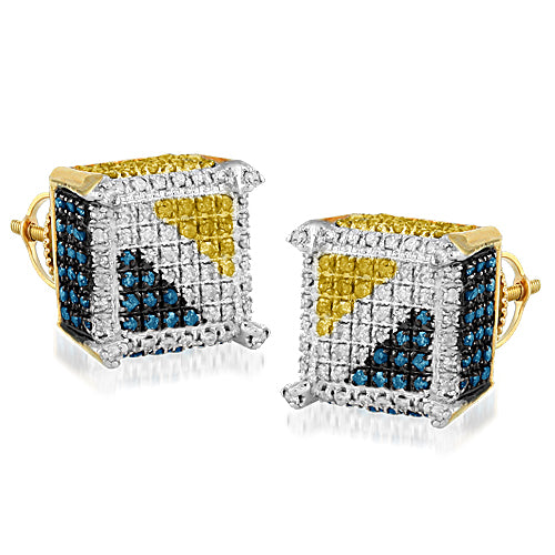 Yellow Silver 0.40CTW BD+WD+YD DICE DIAMOND EARRINGS