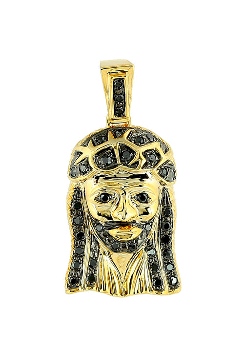 Yellow Silver 0.50CTW BLACK DIA JESUS HEAD CHARM