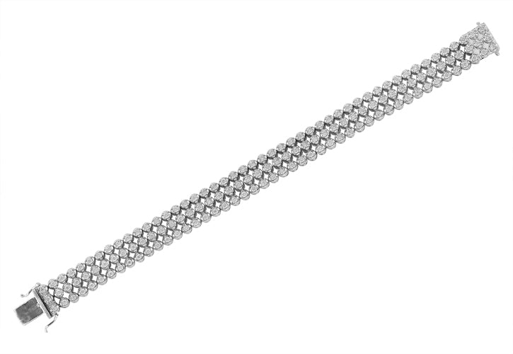 Sterling Silver 0.75CTW 3-ROW DIAMOND BRACELET