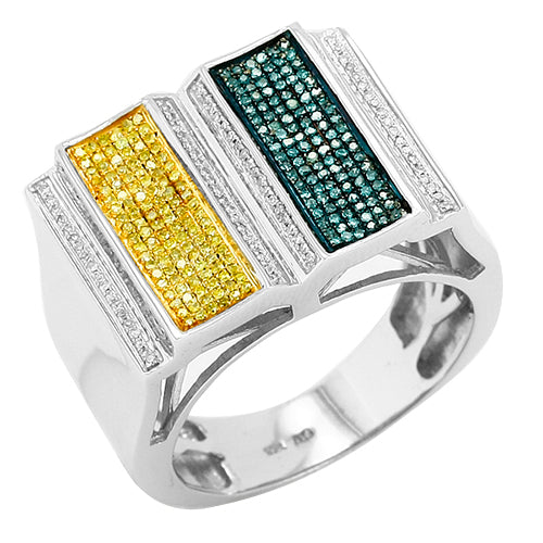 Sterling Silver 1.00CTW BD+WD+YD FANCY MENS RING