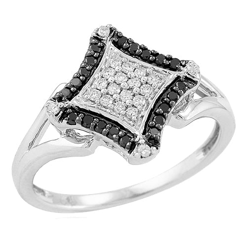 Sterling Silver 0.25CTW BLACK & WHITE DIA FANCY RING