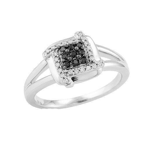 Sterling Silver 0.15CTW BLACK & WHITE DIA FANCY RING