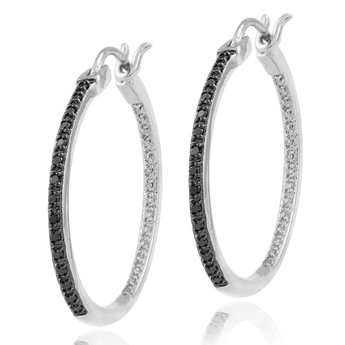 Sterling Silver 0.25CTW BKD+WD INSIDE-OUT HOOP EARRINGS