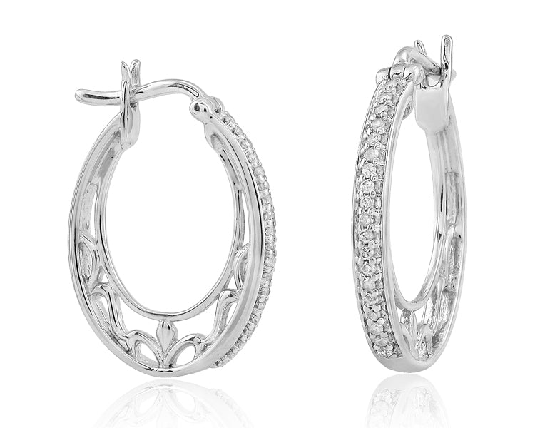Sterling Silver 0.15CTW DIAMOND FANCY HOOP EARRINGS