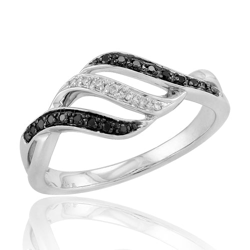 Sterling Silver 0.10CTW BLACK DIA FANCY RING