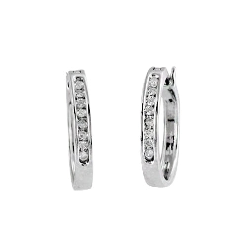 Sterling Silver 0.15CTW DIAMOND FANCY HOOP EARRINGS