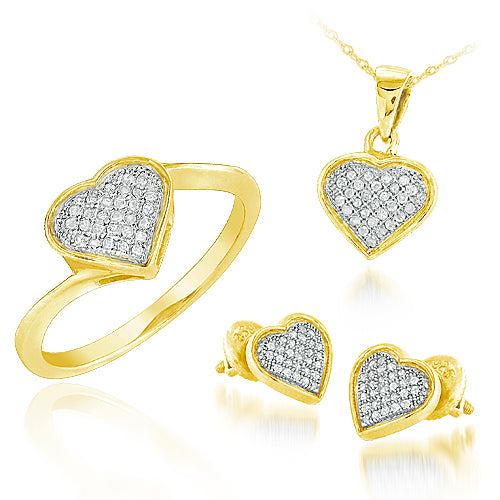 Yellow Silver 0.50CTW DIAMOND HEART SET