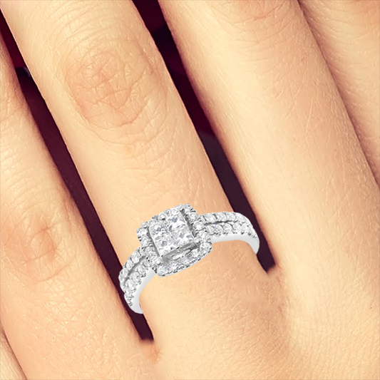 Diamond Halo Engagement Ring .93 CTW Princess w/ Round Cut 14K White Gold