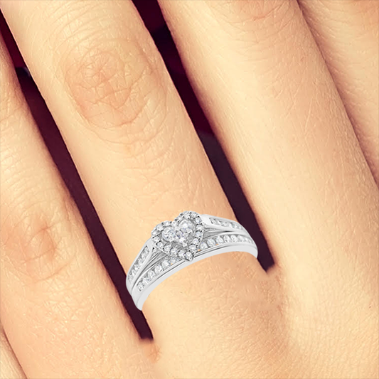 Diamond Halo Engagement Ring .50 CTW Round Cut 14K White Gold