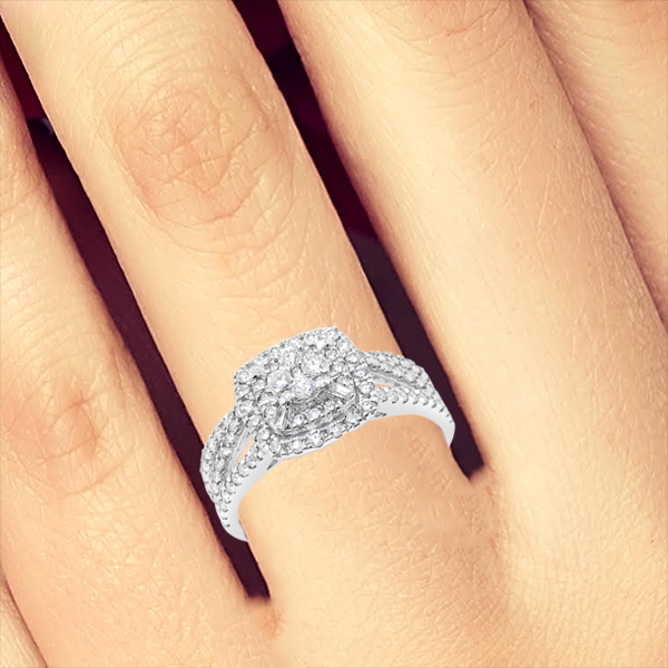 Diamond Halo Engagement Ring .75 CTW Round Cut 14K White Gold