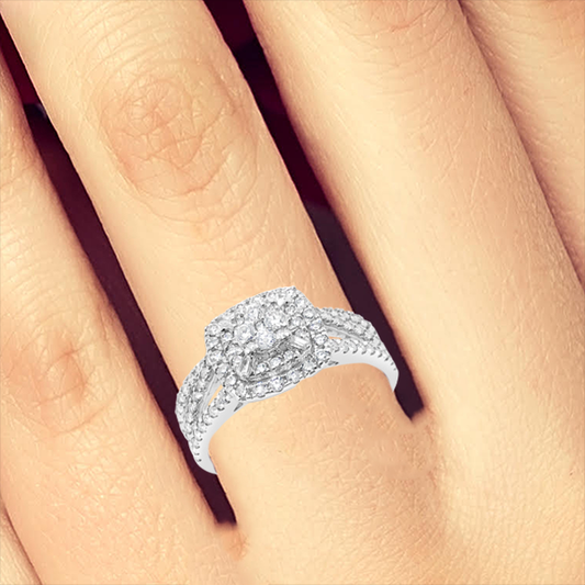 Diamond Halo Engagement Ring .75 CTW Round Cut 14K White Gold