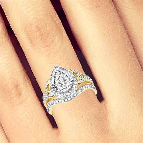 Diamond Halo Engagement Ring .65 CTW Round Cut 14K Yellow Gold