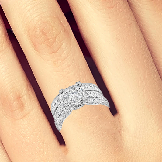 Diamond Halo Engagement Ring 3.44 CTW 14K White Gold Bridal Set