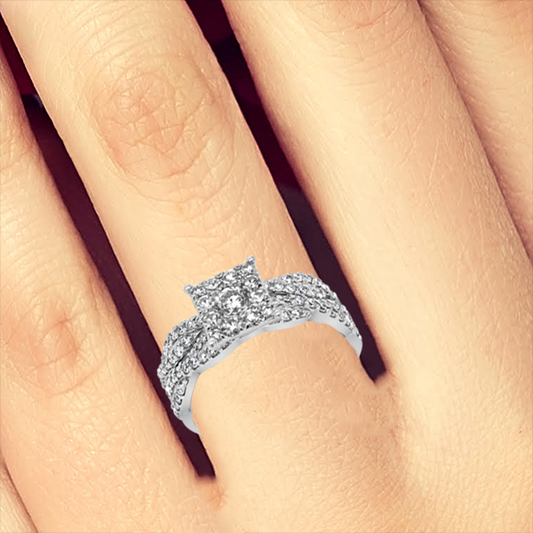 Diamond Halo Engagement Ring .93 CTW Round Cut 14K White Gold