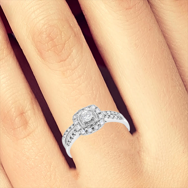 Diamond Halo Engagement Ring .44 CTW Round Cut 14K White Gold