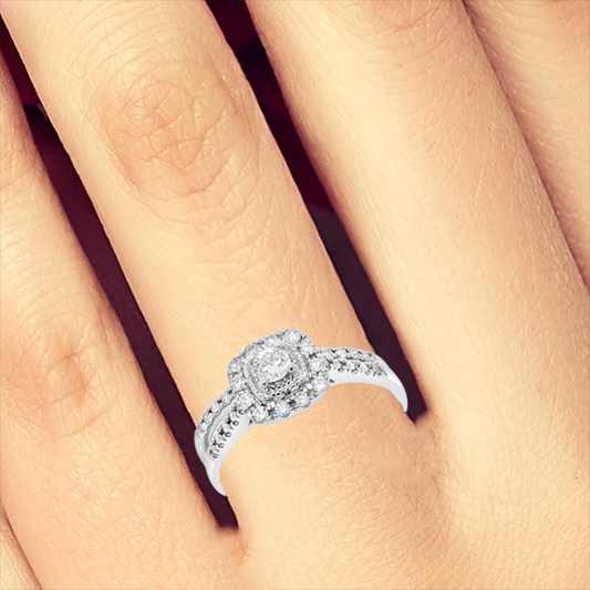 Diamond Halo Engagement Ring .44 CTW Round Cut 14K White Gold