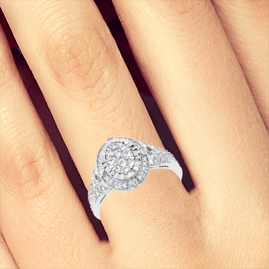 Diamond Halo Engagement Ring .65 CTW Round Cut 14K White Gold