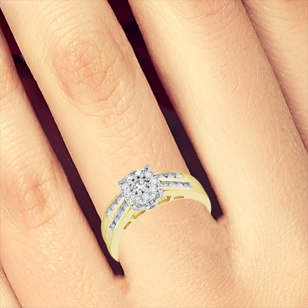 Diamond Halo Engagement Ring .50 CTW Round Cut 14K Yellow Gold