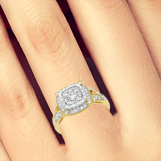 Diamond Halo Engagement Ring .65 CTW Round Cut 14K Yellow Gold