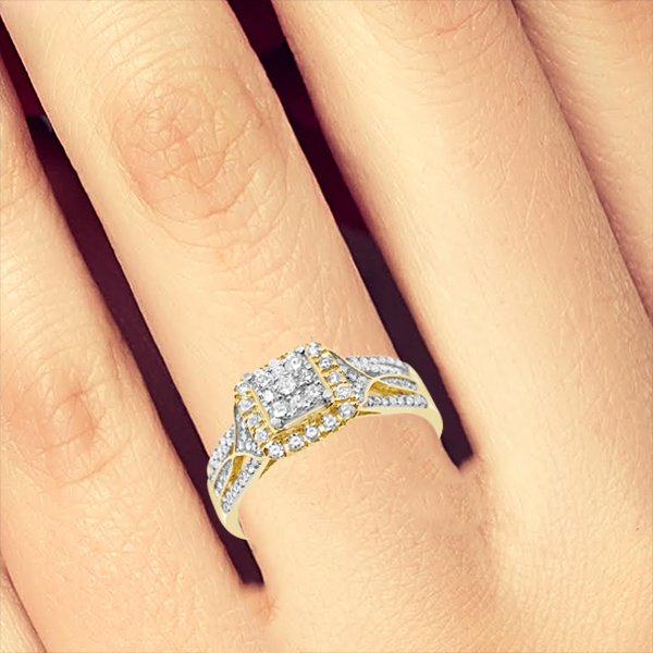 Diamond Halo Engagement Ring .50 CTW Round Cut 14K Yellow Gold