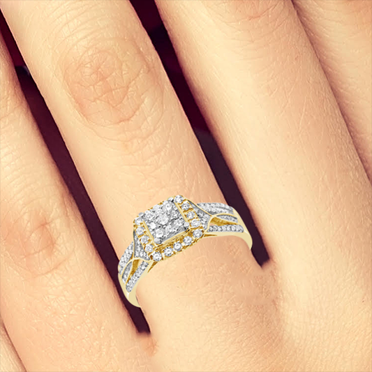 Diamond Halo Engagement Ring .50 CTW Round Cut 14K Yellow Gold