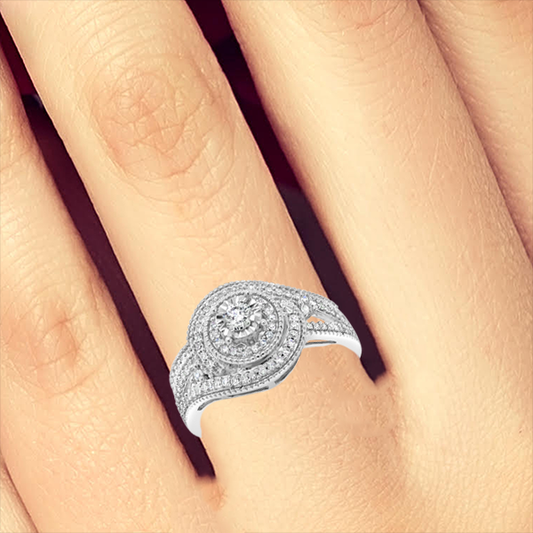 Diamond Halo Engagement Ring .50 CTW Round Cut 14K White Gold