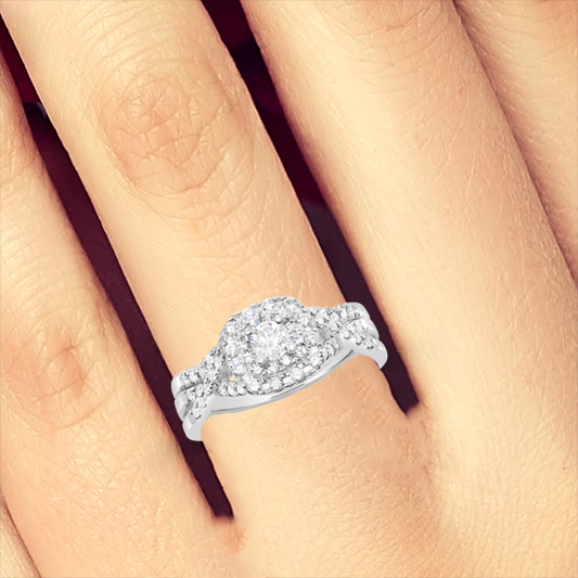 Diamond Halo Engagement Ring .50 CTW Round Cut 14K White Gold