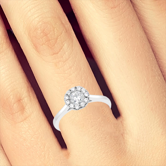 Diamond Halo Engagement Ring .50 CTW Round Cut 14K White Gold