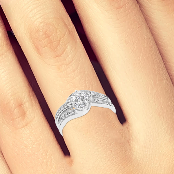 Diamond Halo Engagement Ring .50 CTW Round Cut 10K White Gold