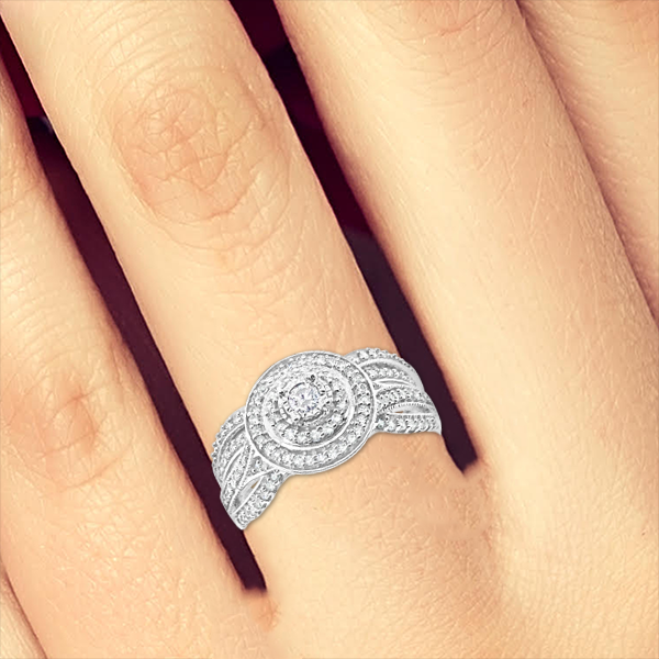Diamond Halo Engagement Ring .50 CTW Round Cut 10K White Gold