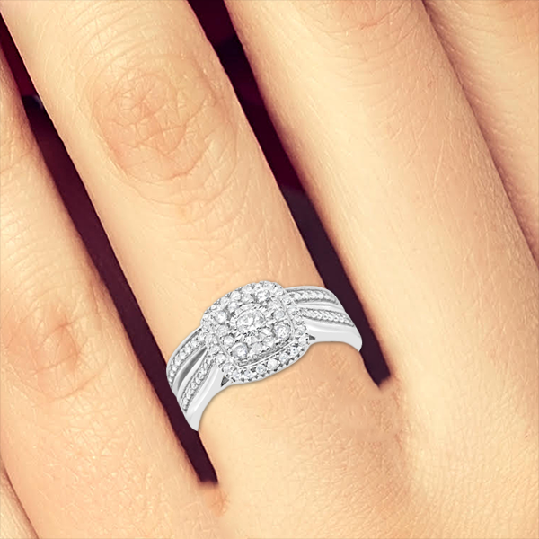 Diamond Halo Engagement Ring .50 CTW Round Cut 10K White Gold