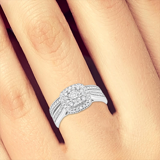 Diamond Halo Engagement Ring .50 CTW Round Cut 10K White Gold