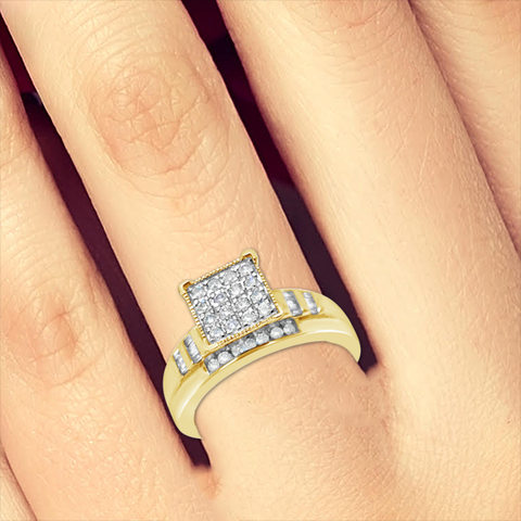 Diamond Halo Engagement Ring .50 CTW 10K Yellow Gold Bridal Set