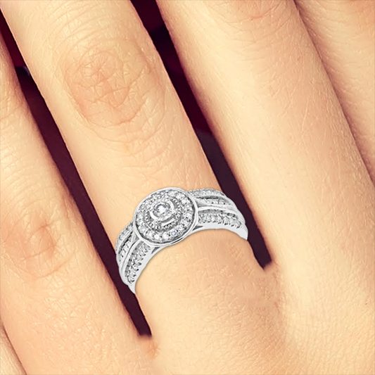 Diamond Halo Engagement Ring .50 CTW 10K White Gold Bridal Set