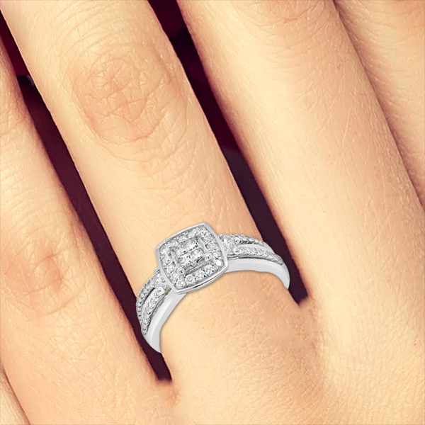 Diamond Halo Engagement Ring .47 CTW Princess Cut w/Round Cut 14K White Gold