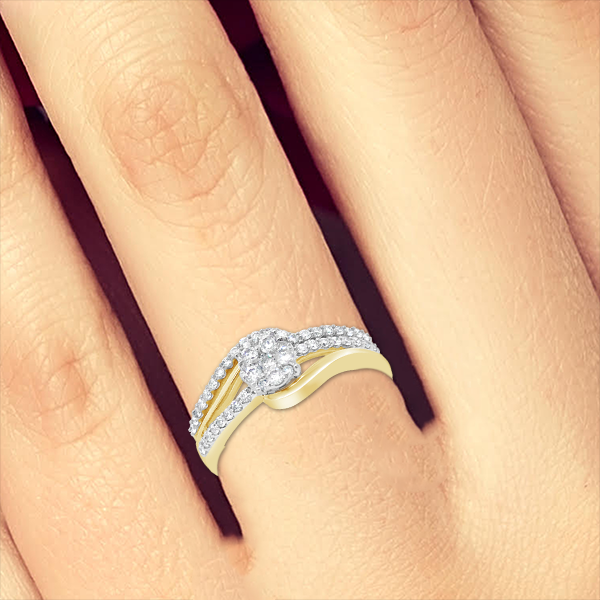 Diamond Halo Engagement Ring .37 CTW Round Cut 14K Yellow Gold