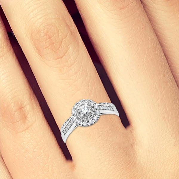 Diamond Halo Engagement Ring .33 CTW Round Cut 14K White Gold