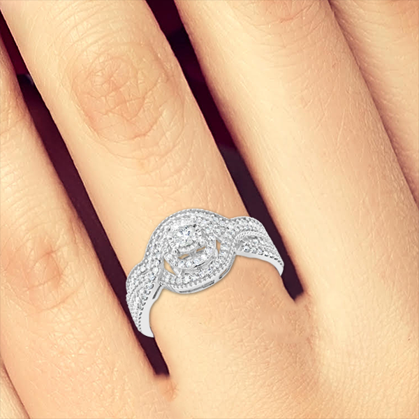 Diamond Halo Engagement Ring .33 CTW Round Cut 10K White Gold