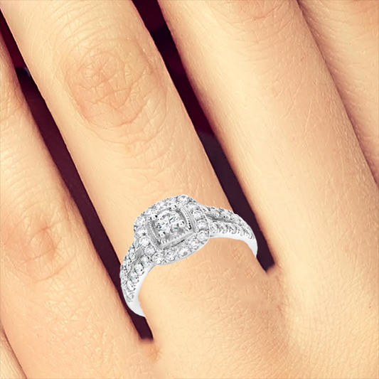 Diamond Halo Engagement Ring 1.20 CTW Round Cut 14K White Gold