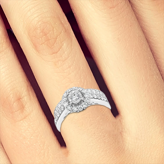 Diamond Engagement Ring .75 CTW 14K White Gold Bridal Set