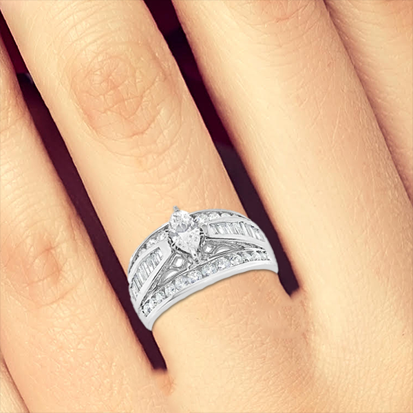 Diamond Engagement Ring 1.50 CTW Marquise Cut w/ Baguettes Diamonds 14K White Gold