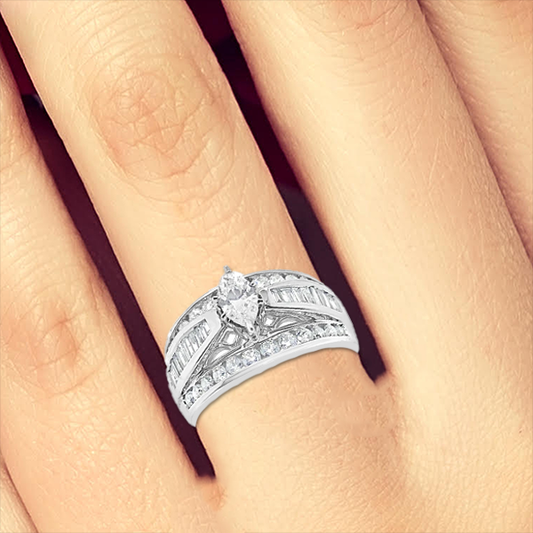 Diamond Engagement Ring 1.50 CTW Marquise Cut w/ Baguettes Diamonds 14K White Gold