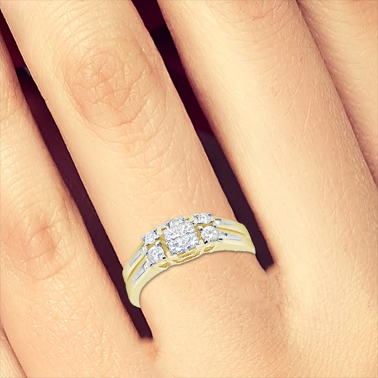 Diamond Engagement Ring .50 CTW Princess & Round Cut Yellow Gold Bridal Set
