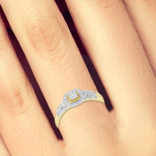 Diamond Halo Engagement Ring .25 CTW Round Cut 10K Yellow Gold