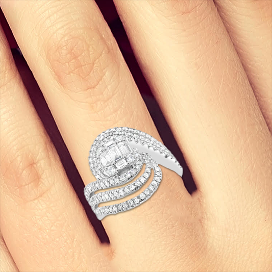 Diamond Engagement Ring 1.25 CTW Bagguettes w/ Round Cut 14K White Gold