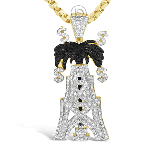 Diamond Pendant w/ Black Diamonds .90CT tw Round Cut 10K Yellow Gold
