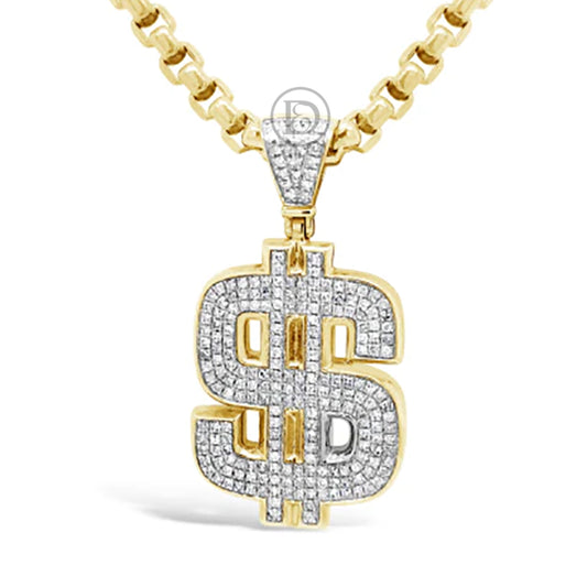 Diamond Dollar Sign Pendant .95 CTW Round Cut 10K Yellow Gold