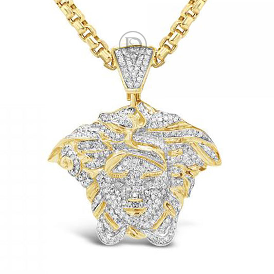 Diamond Designer Medusa Pendant 1.15 CTW Round Cut 10K Yellow Gold