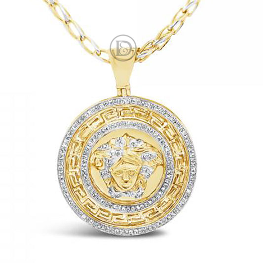 Diamond Designer Medusa Pendant .40 CTW Round Cut 10K Yellow Gold